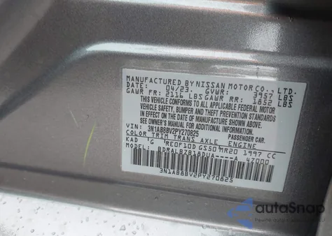 2023 Nissan Sentra S Xtronic Cvt from USA, damaged, VIN 3N1AB8BV2PY270825